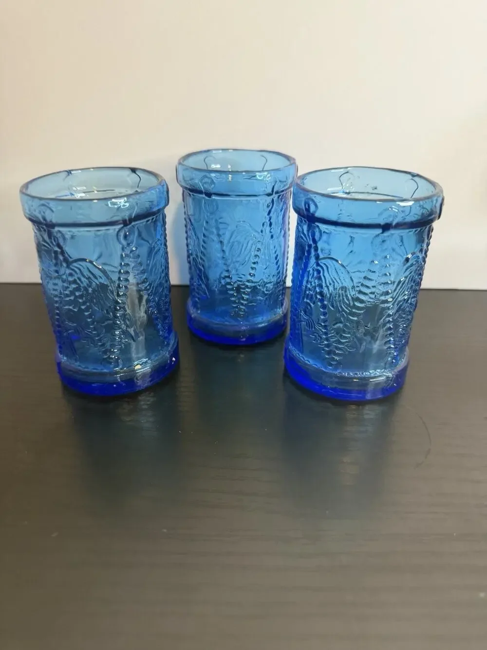 Set of 3 Vintage Wheaton NJ Cobalt Blue Glass Shot Glasses Votive Holders ~ 3
